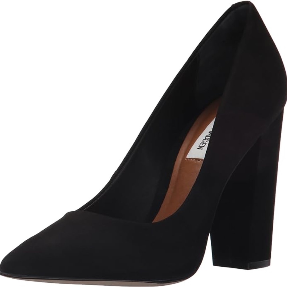 Steve Madden Primpy Black Nubuck Leather Block Heel Pumps size 7